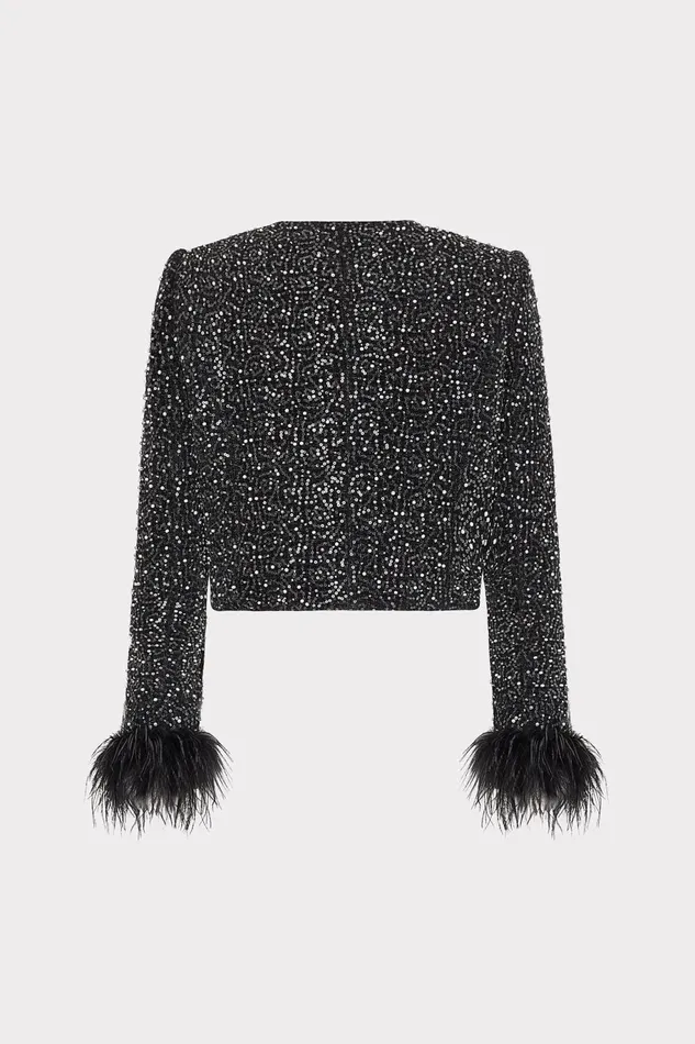 Milly Aya Beaded Tweed Jacket Black Women Coats and Jackets