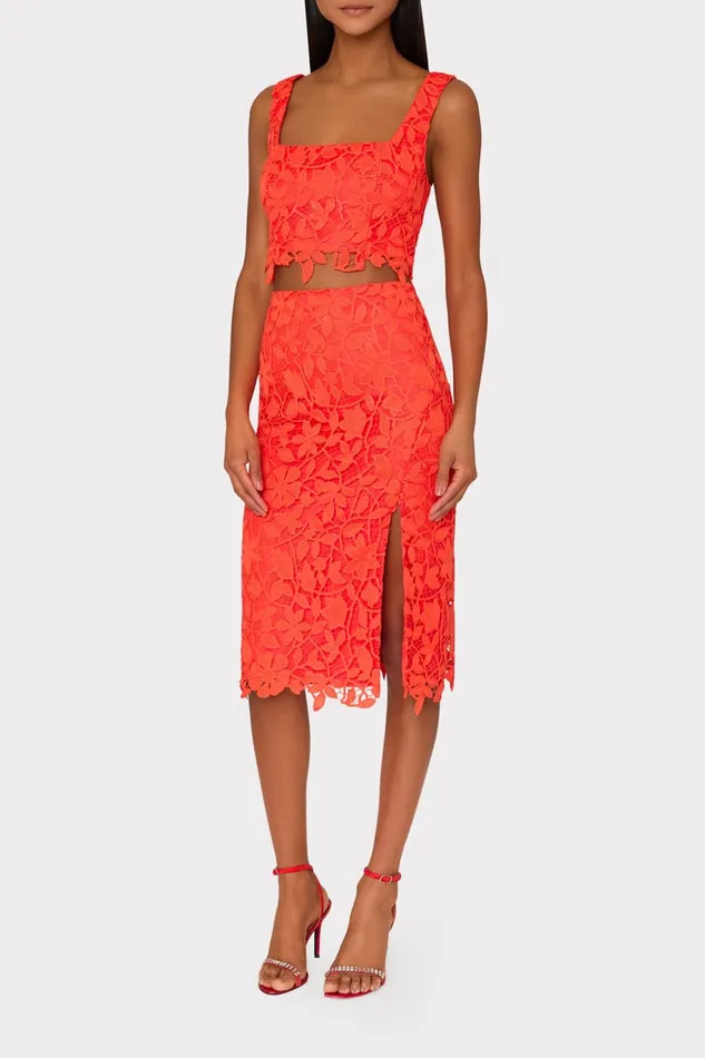 Milly Carreen Summer Floral Lace Skirt Coral Women Skirts