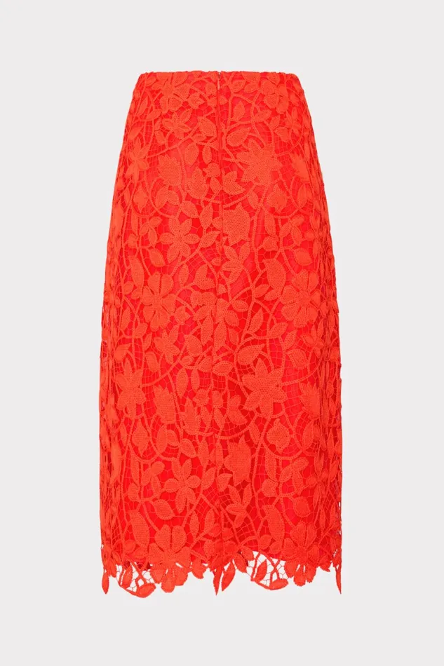 Milly Carreen Summer Floral Lace Skirt Coral Women Skirts