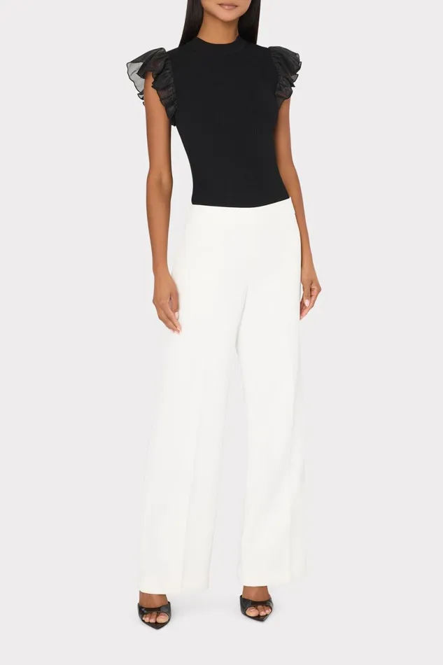 Milly Chiffon Flutter Sleeve Knit Top Black Women Tops