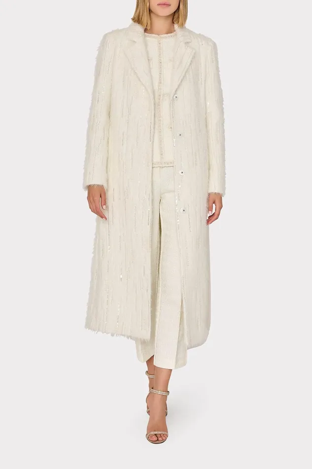 Milly Embellished Faux Mohair Coat Winter White Women Coats and Jackets Milly Embellished Faux Mohair Coat Winter White Women Coats and Jackets
