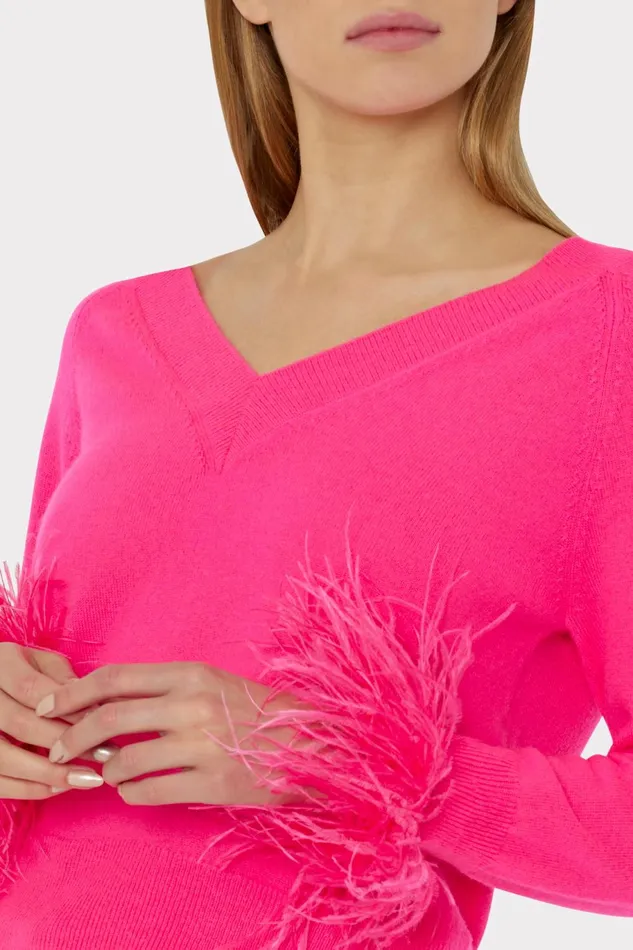 Milly Feather Cuff Vneck Sweater Milly Pink Women Sweaters and Knits Milly Feather Cuff Vneck Sweater Milly Pink Women Sweaters and Knits