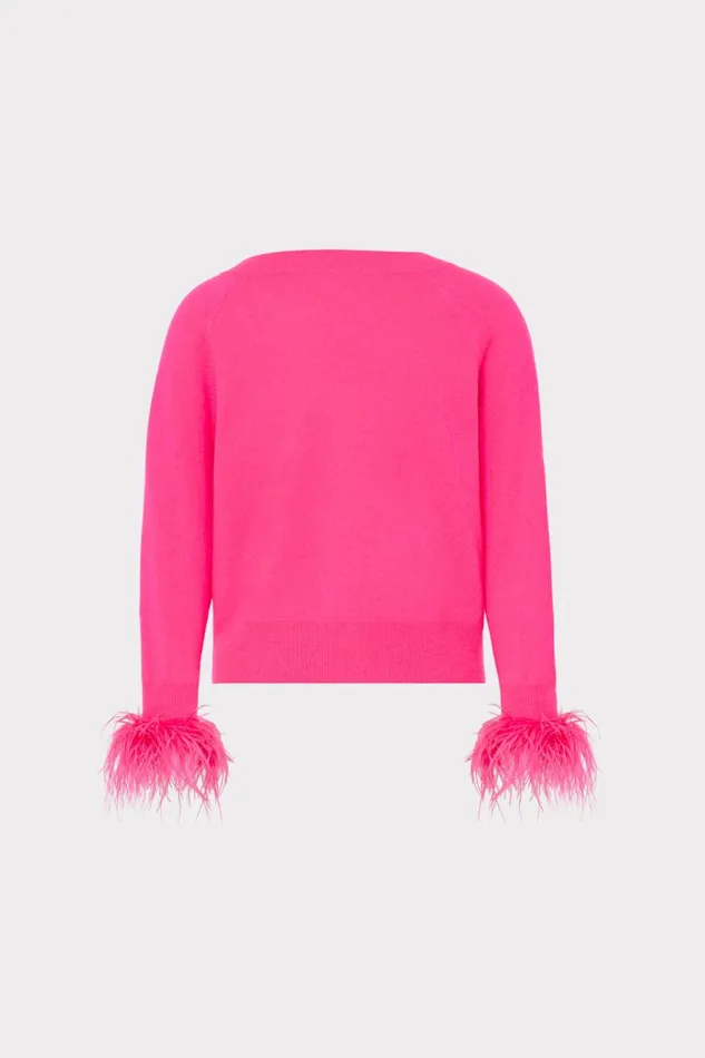 Milly Feather Cuff Vneck Sweater Milly Pink Women Sweaters and Knits Milly Feather Cuff Vneck Sweater Milly Pink Women Sweaters and Knits