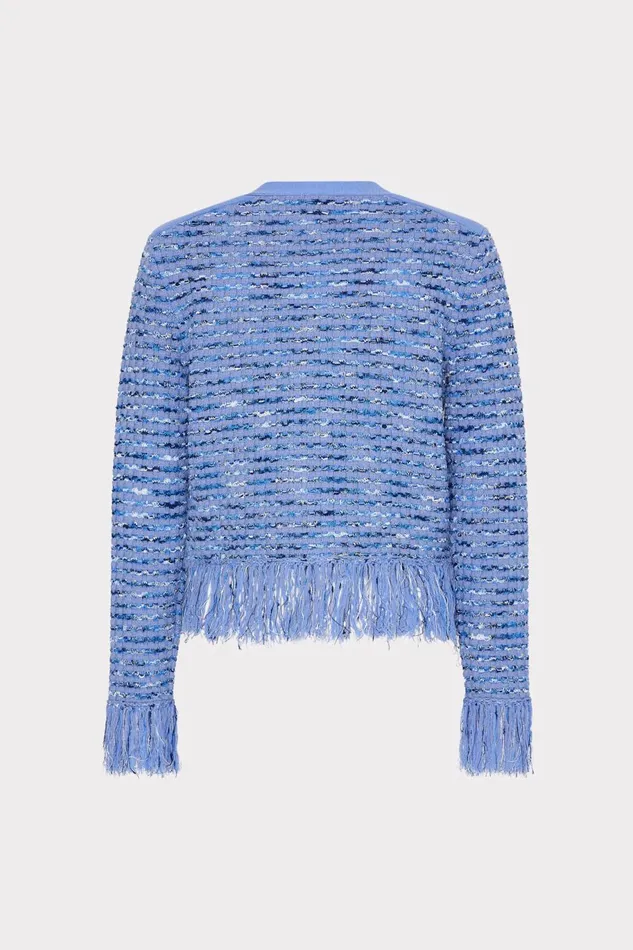Milly Fringe Trim Cardigan Blue Women Sweaters and Knits