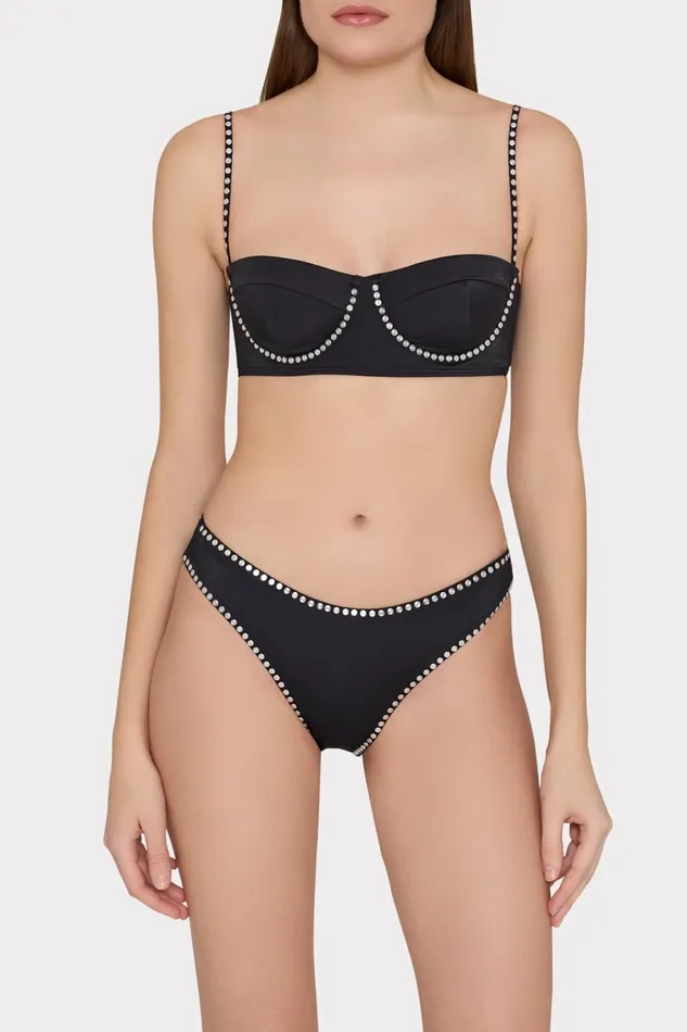 Milly Heat Set Embellishment Bikini Top Black Women Bikinis
