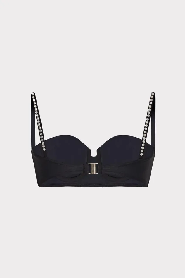Milly Heat Set Embellishment Bikini Top Black Women Bikinis