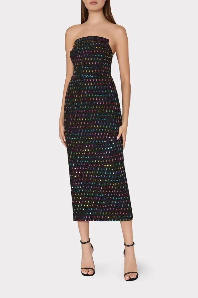 Milly Izabela Beaded Sequin Column Dress Blackrainbow Women Dresses