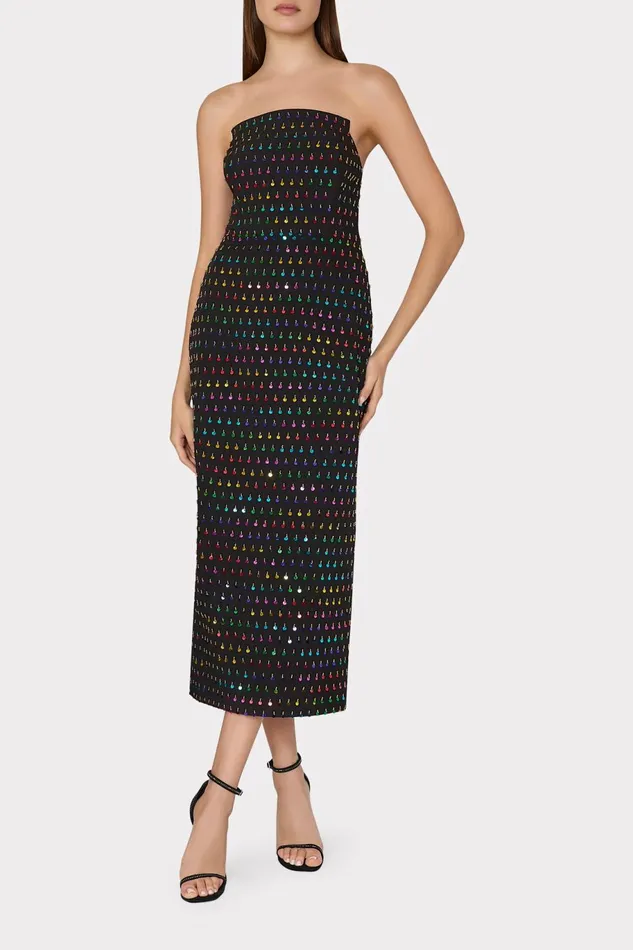 Milly Izabela Beaded Sequin Column Dress Blackrainbow Women Dresses