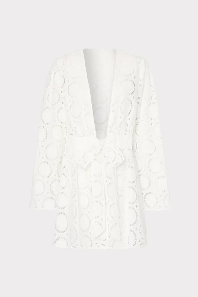 Milly Jessie Geo Eyelet CoverUp White Women Swim and Coverups