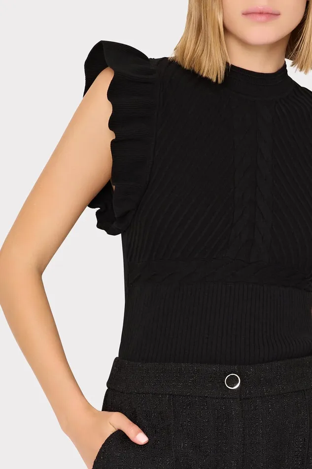 Milly Kamila Flutter Sleeve Knit Top Black Women Tops Milly Kamila Flutter Sleeve Knit Top Black Women Tops