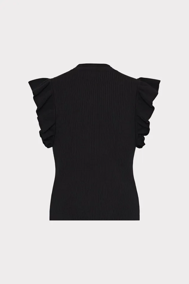 Milly Kamila Flutter Sleeve Knit Top Black Women Tops Milly Kamila Flutter Sleeve Knit Top Black Women Tops