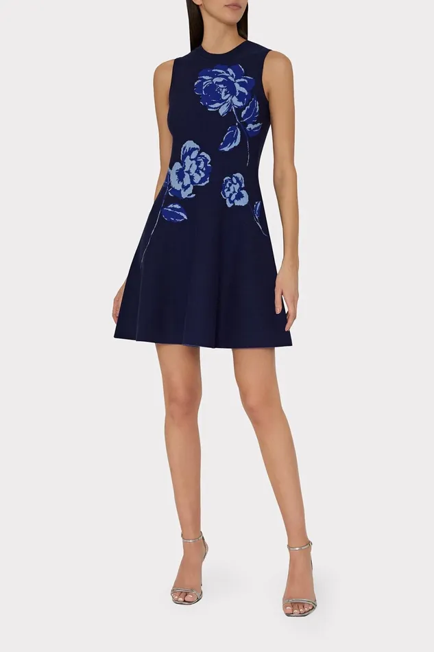 Milly Kenzie Sleeveless Jacquard Knit Dress Navy Multi Women Dresses