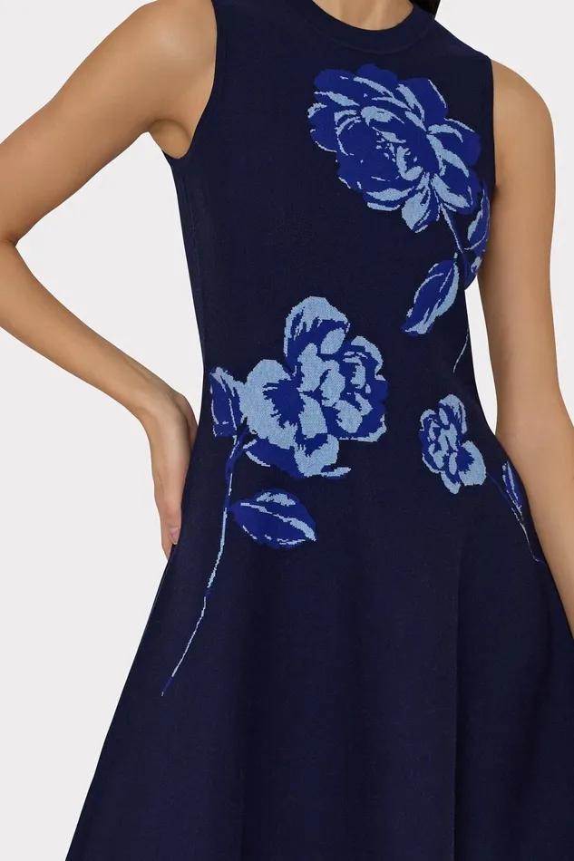 Milly Kenzie Sleeveless Jacquard Knit Dress Navy Multi Women Dresses