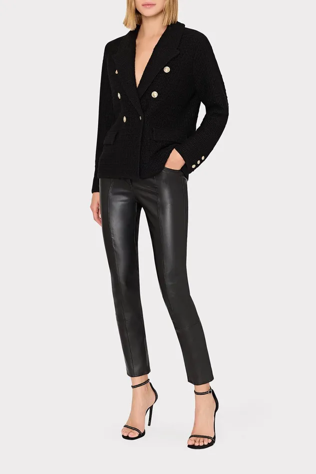 Milly Kimmie Textured Knit Blazer Black Women Coats and Jackets