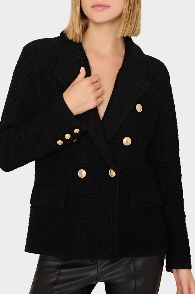 Milly Kimmie Textured Knit Blazer Black Women Coats and Jackets