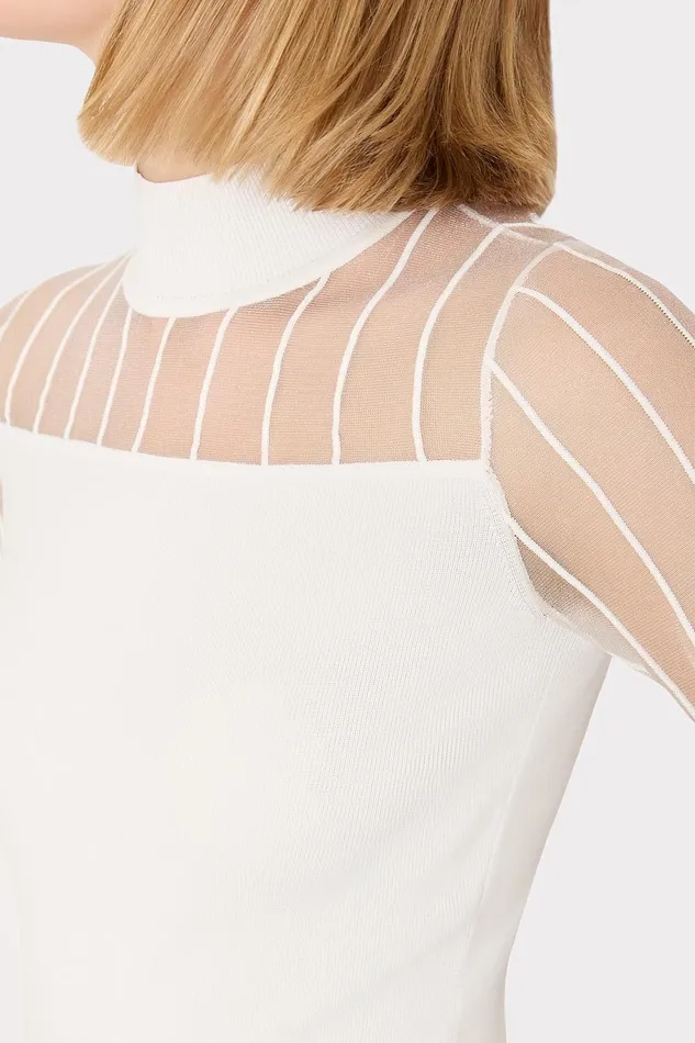 Milly Krissy Sheer Knit Mockneck Top Ecru Women Tops Milly Krissy Sheer Knit Mockneck Top Ecru Women Tops