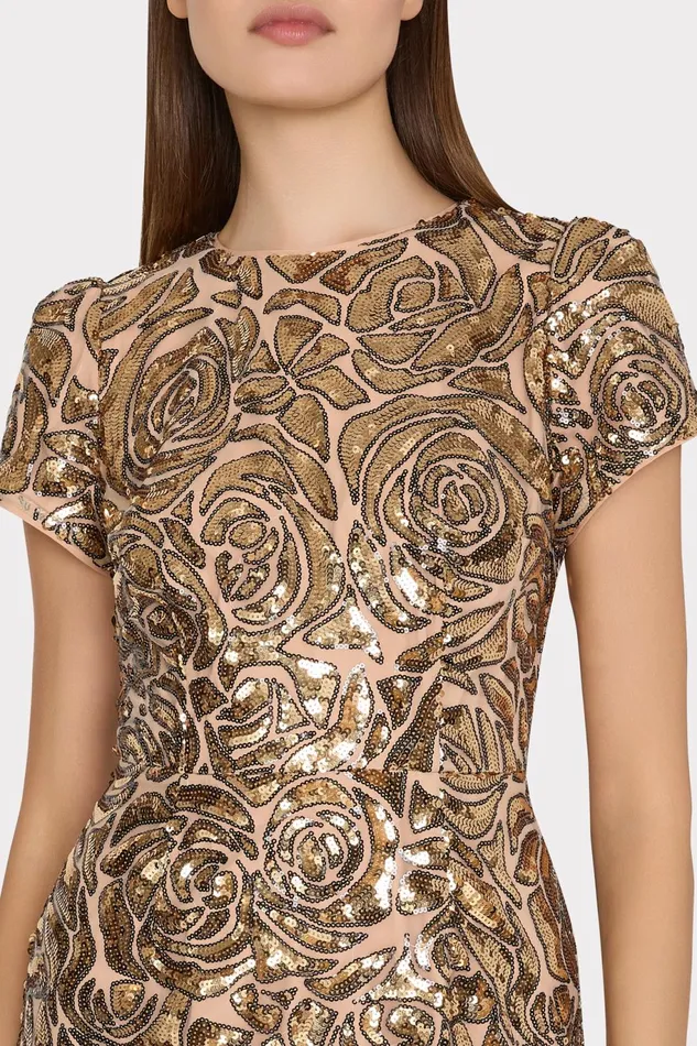 Milly Kyla Rose Sequins Mini Dress Gold Women Dresses