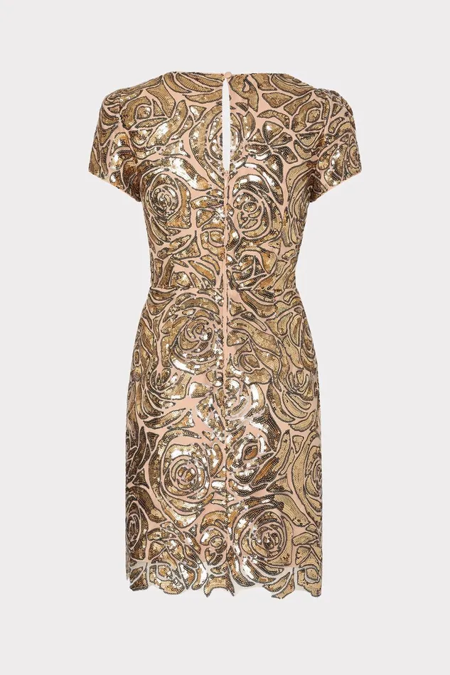 Milly Kyla Rose Sequins Mini Dress Gold Women Dresses