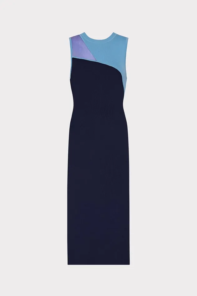 Milly Kyle Color Block Knit Midi Dress Blue Multi Women Dresses
