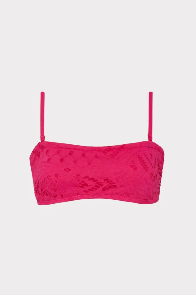Milly Lace Eyelet Bandeau Bikini Top Pink Women Swim and Coverups