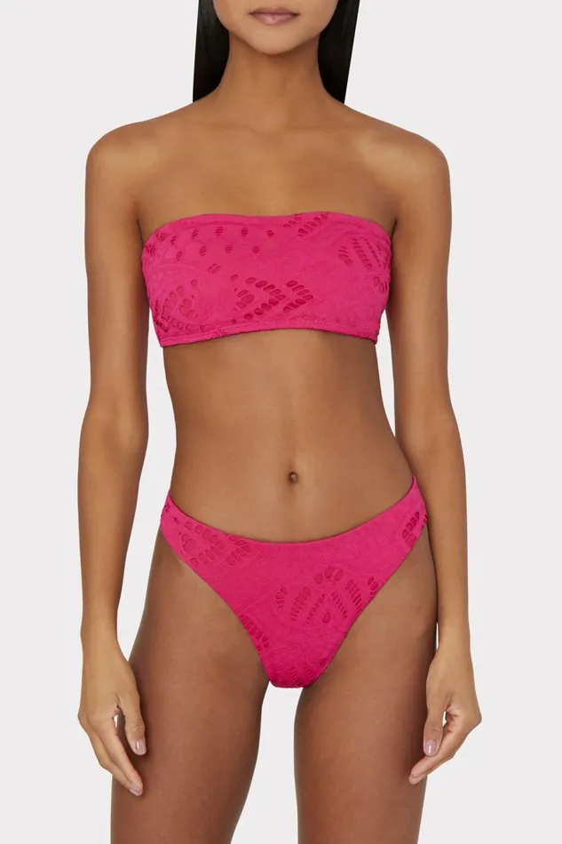 Milly Lace Eyelet Bandeau Bikini Top Pink Women Swim and Coverups
