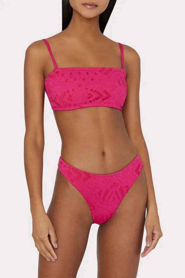 Milly Lace Eyelet Bandeau Bikini Top Pink Women Swim and Coverups