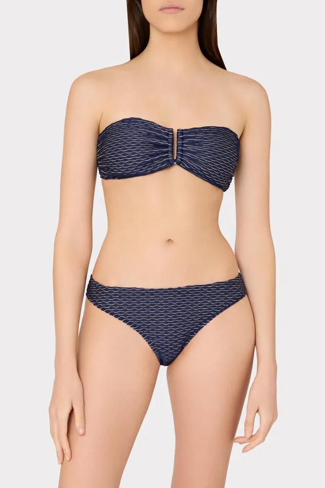 Milly Margot Textured Waves Bikini Bottom Navy Women Swim and Coverups
