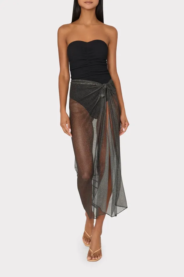 Milly Metallic Mesh Sarong Black Women Swim and Coverups
