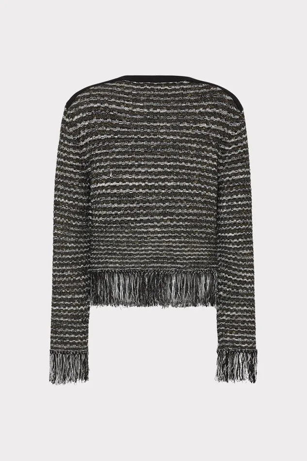 Milly Metallic Textured Fringe Cardigan Black Gold Multi Women Tops