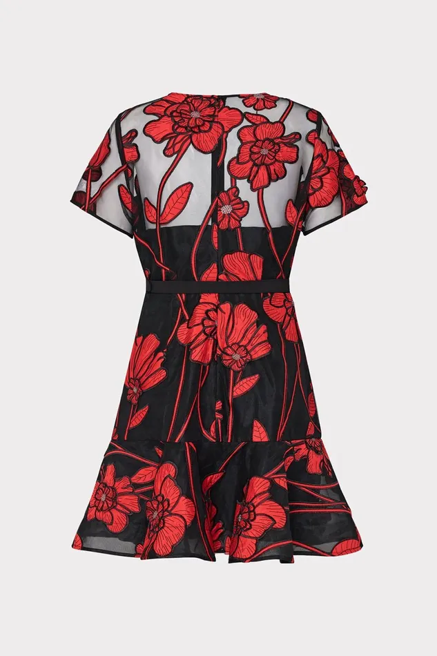 Milly Rosie Grand Fleur Embroidered Dress Red Women Dresses