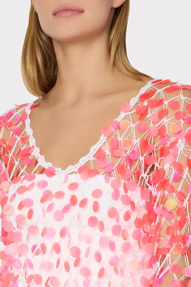 Milly Sequin Crochet Mini Dress Pinkwhite Women CoverUps