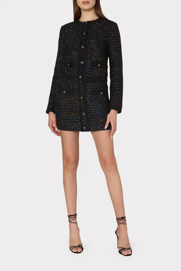 Milly Sequin Textured Knit Mini Skirt Multi Women Sweaters and Knits