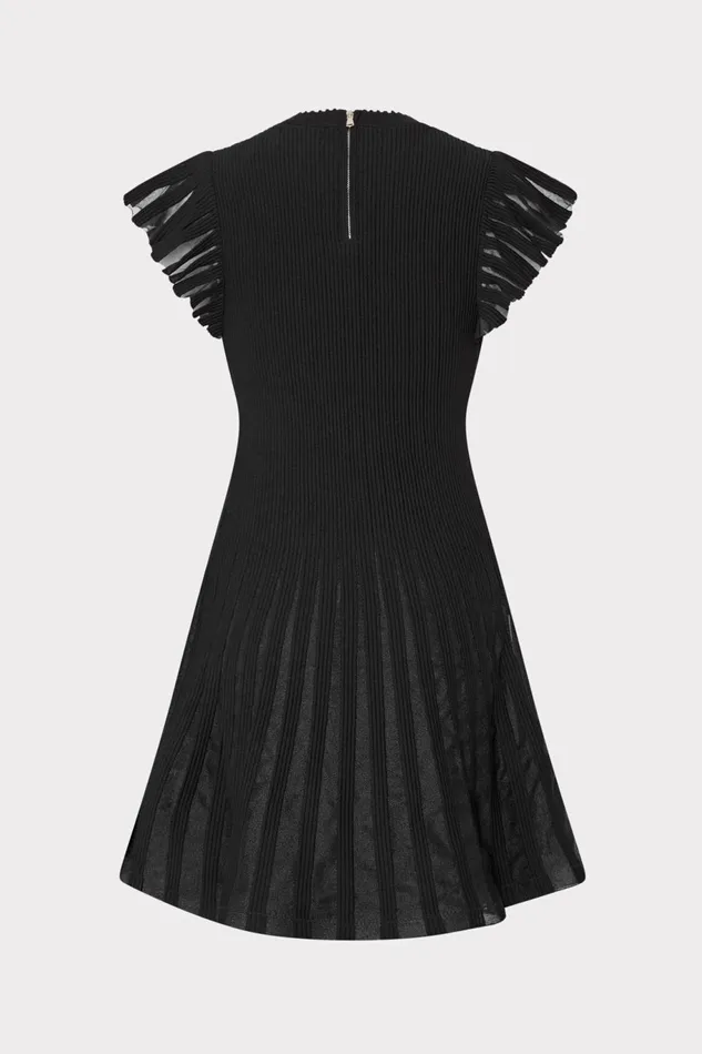 Milly Sheer Flutter Sleeve Knit Mini Dress Black Women Sweaters and Knits