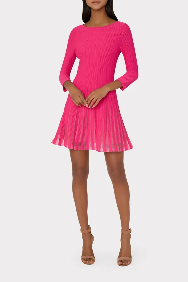 Milly Tabitha Sheer Godet Mini Dress Milly Pink Women Dresses