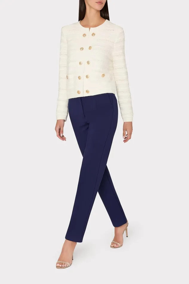 Milly Textured Knit Cardigan Ecru Women Coats and Jackets