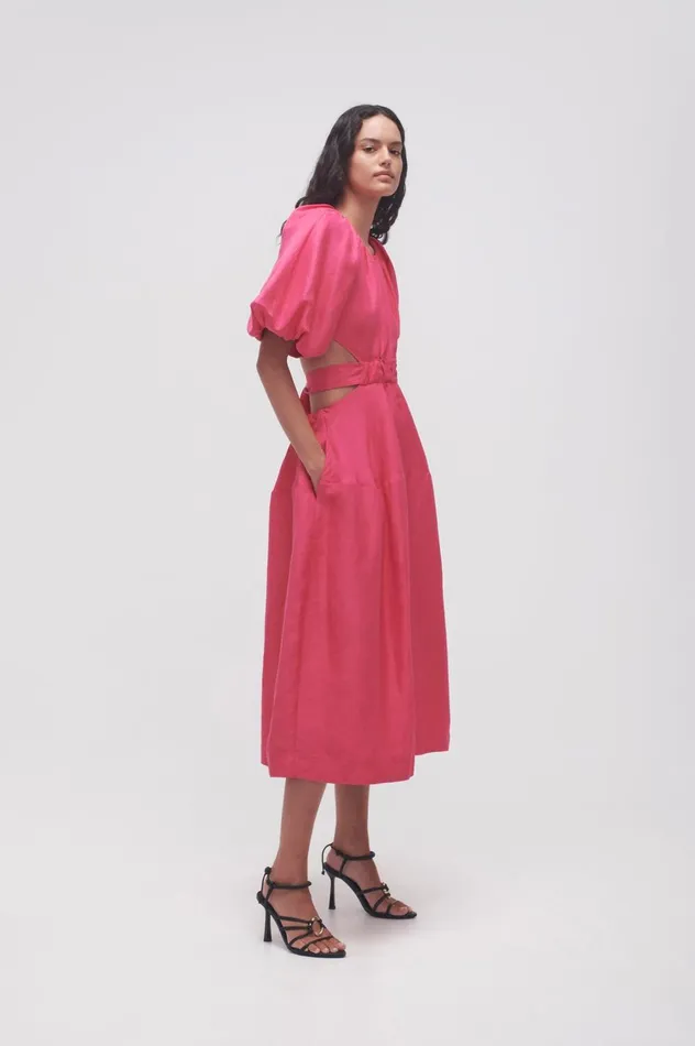 Mimosa Cutout Midi Dress Hot Pink Women Aje Pink Dresses