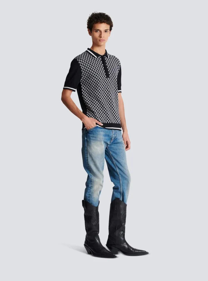 Mini Monogram Polo Shirt Black Men Balmain Shirts And Polos