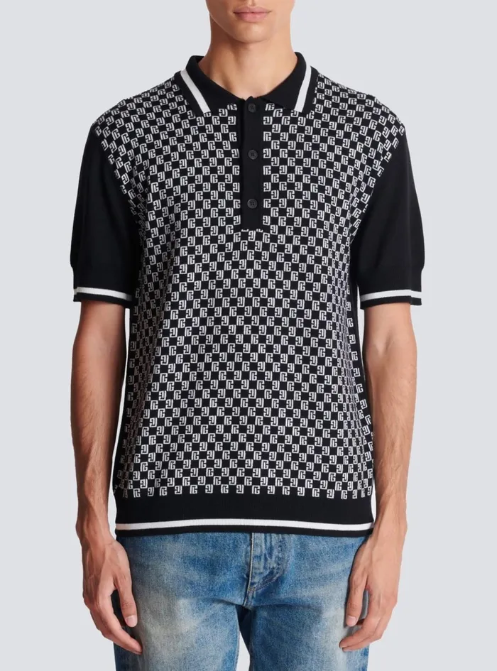 Mini Monogram Polo Shirt Black Men Balmain Shirts And Polos