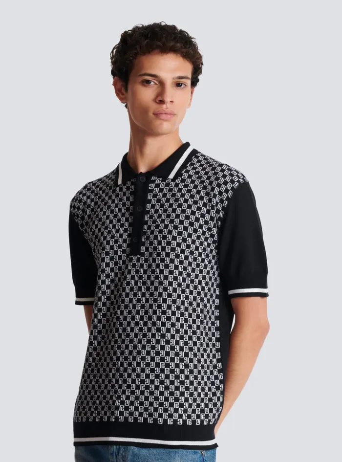 Mini Monogram Polo Shirt Black Men Balmain Shirts And Polos