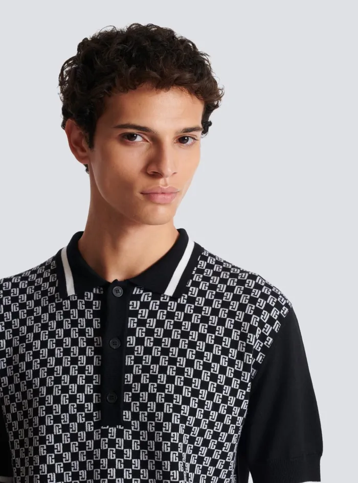 Mini Monogram Polo Shirt Black Men Balmain Shirts And Polos