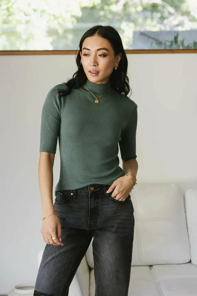Mock Neck Sweater Top In Green Green Women Bohme Tops