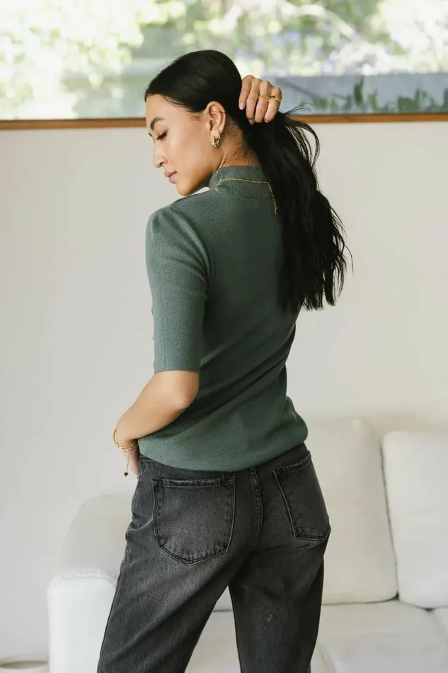 Mock Neck Sweater Top In Green Green Women Bohme Tops