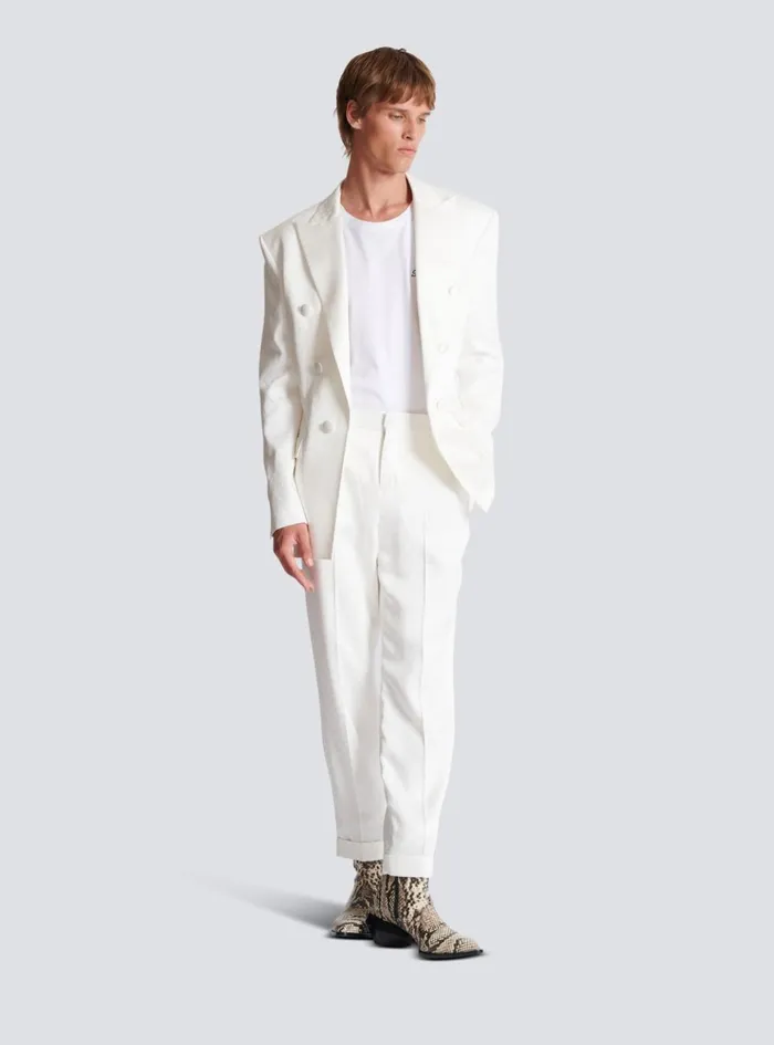 Monogram Satin Trousers White Men Balmain Trousers And Shorts