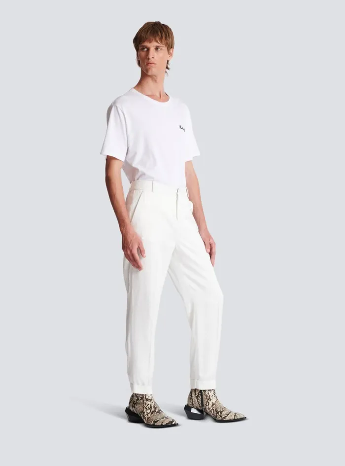 Monogram Satin Trousers White Men Balmain Trousers And Shorts