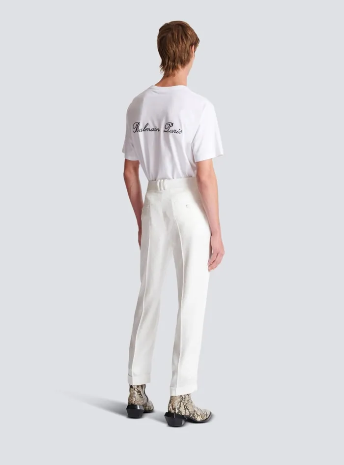 Monogram Satin Trousers White Men Balmain Trousers And Shorts