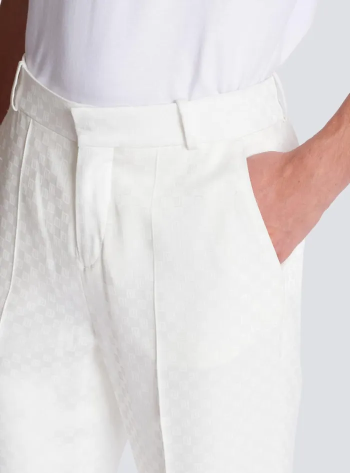 Monogram Satin Trousers White Men Balmain Trousers And Shorts