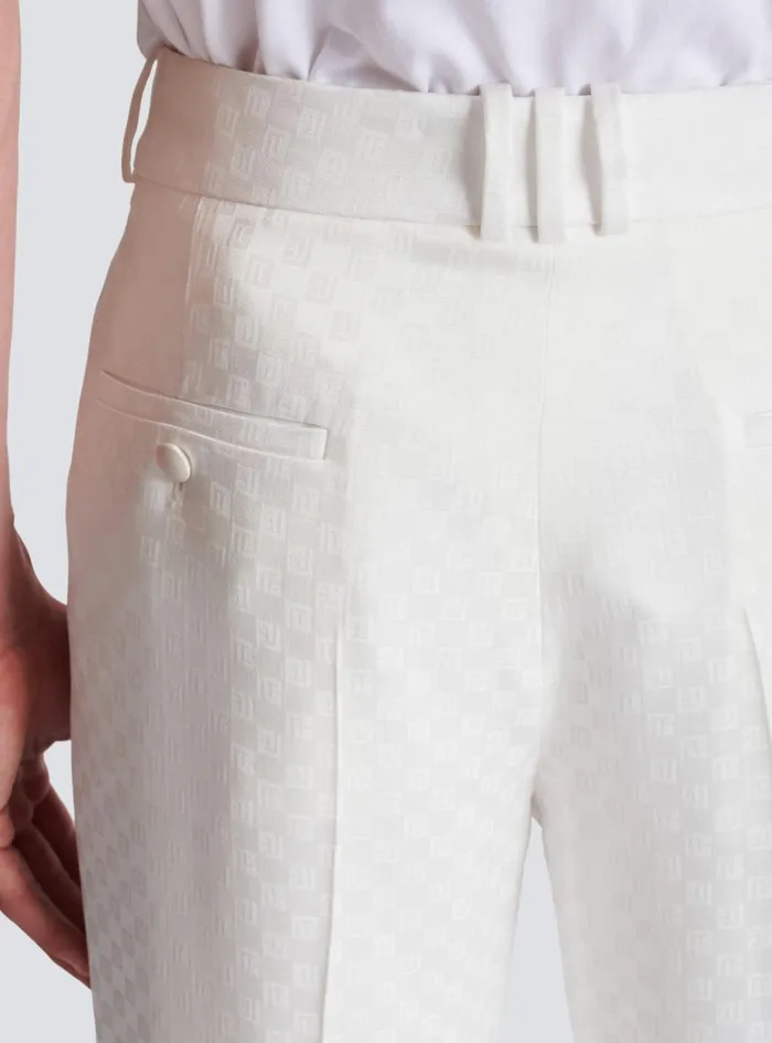 Monogram Satin Trousers White Men Balmain Trousers And Shorts