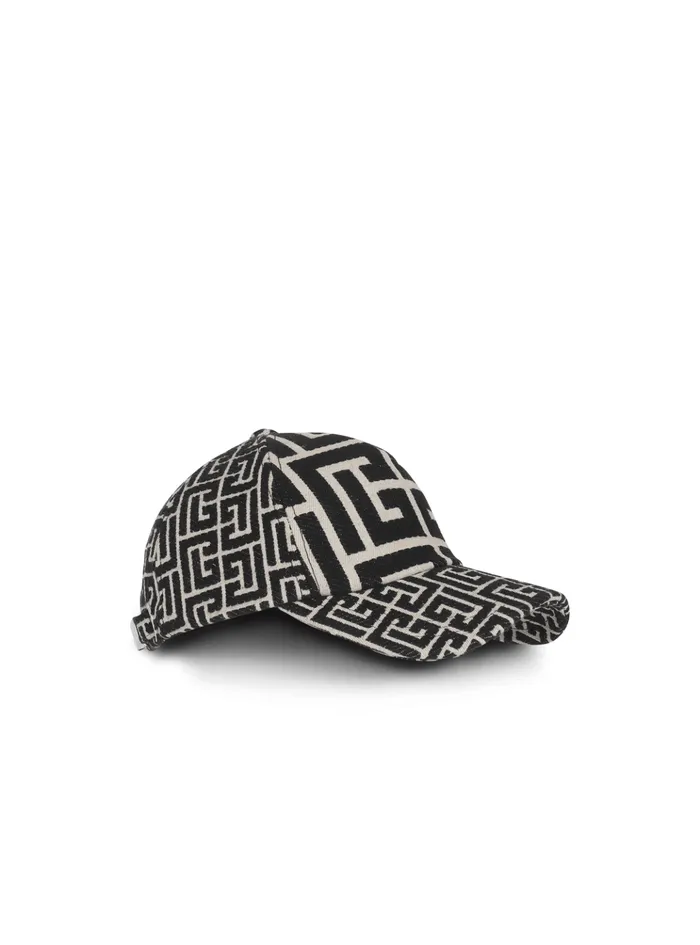 Monogrammed Jacquard Cap Black Men Balmain Hats And Caps