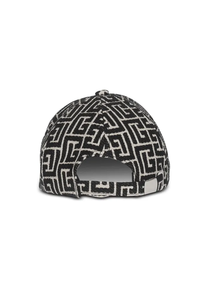 Monogrammed Jacquard Cap Black Men Balmain Hats And Caps
