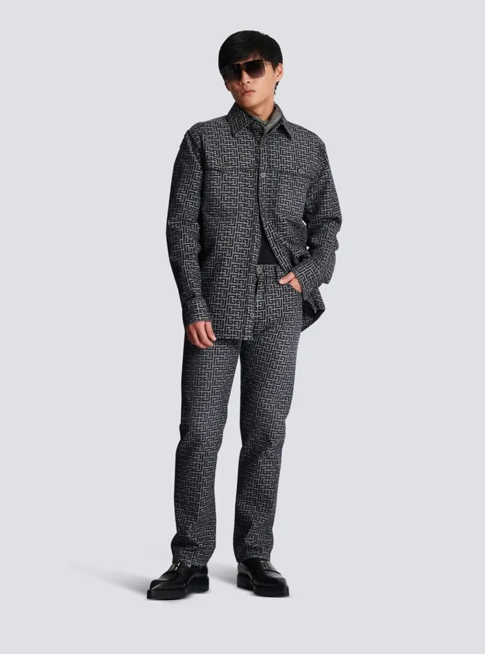 Monogrammed Jacquard Denim Jeans Black Men Balmain Denim